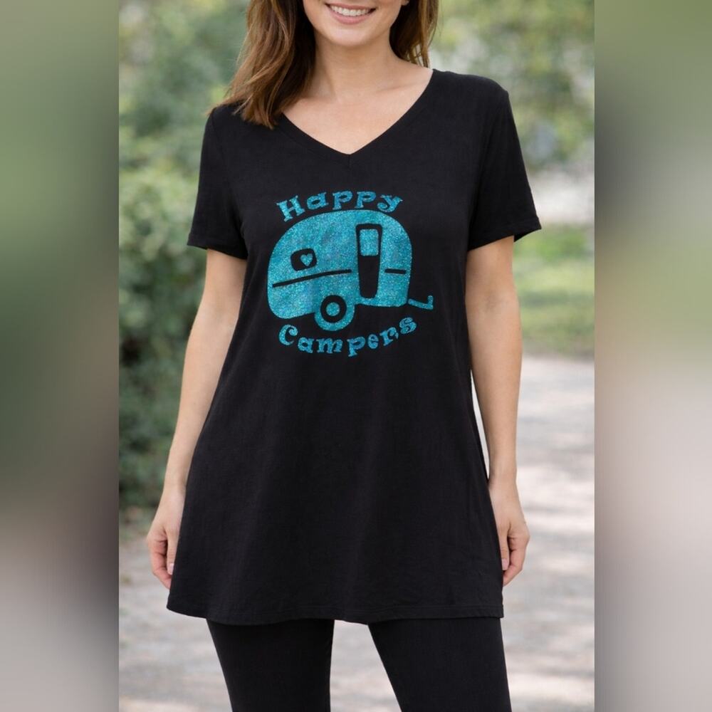 Hue Happy Campers Black Soft Stretch A-Line Tunic Sz. L #1506